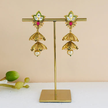 Gold Kundan Jhumki Earrings Zayn Luxury Jewellery